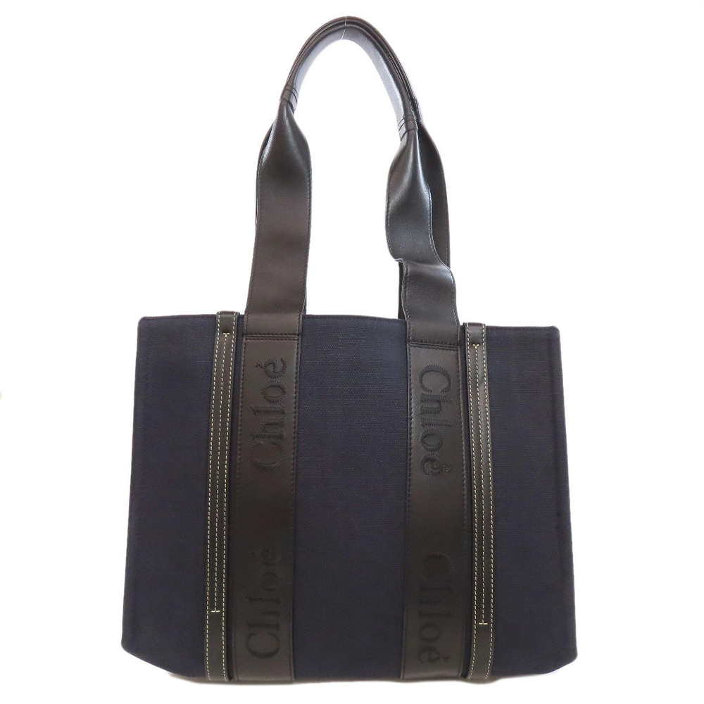 Chloe Woody Bag Canvas Tote Black